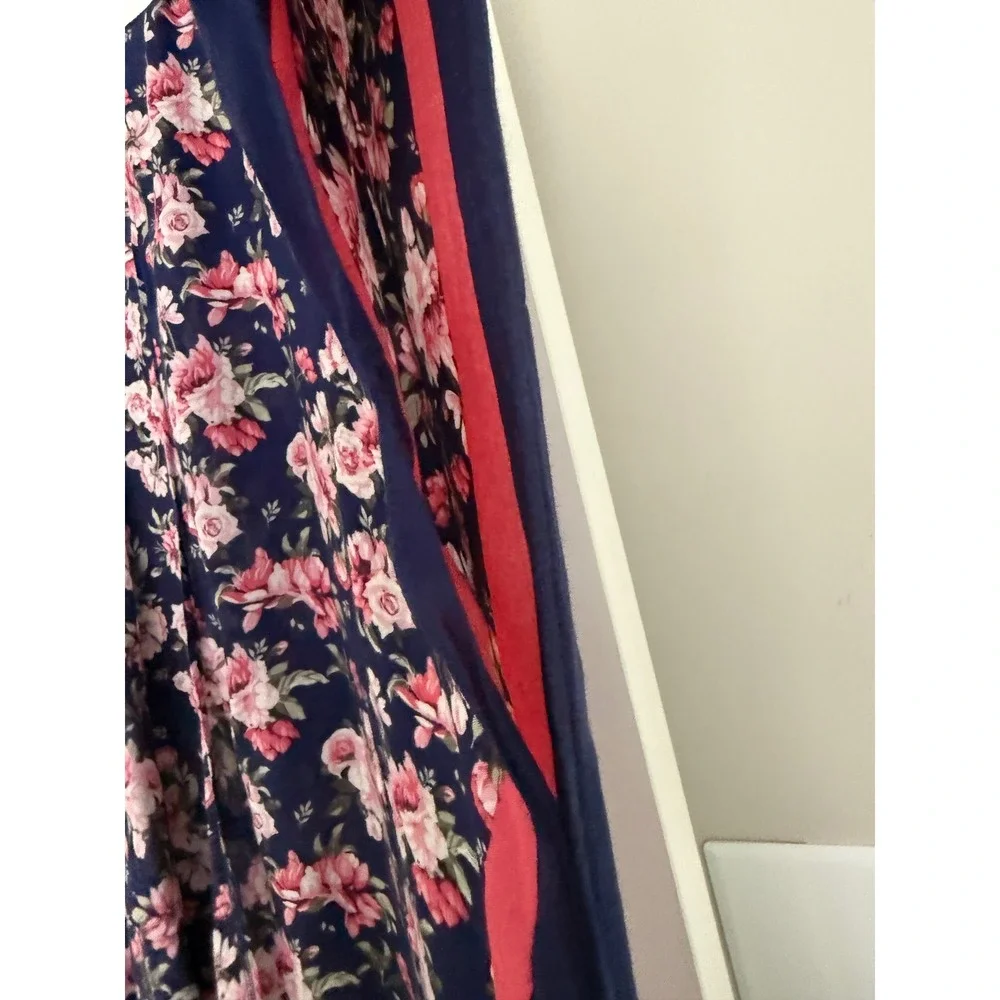 Mario Serrani Italy Floral Kimono Wrap Navy Pink Rose Print One Size Layering